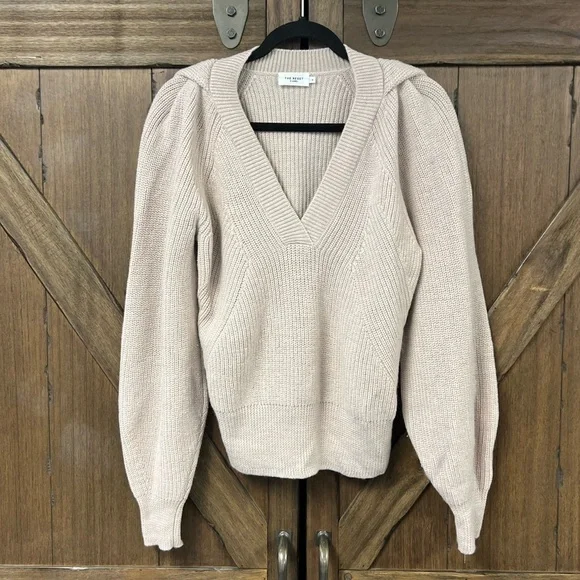 The Reset R Label Must Have V Neck Wool Sweater Balloon Sleeve Natural Size S - Picture 4 of 8